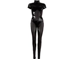 Cottelli Collection –  Jumpsuit met Ritsen over Tepels en Kruis Wetlook Uitstraling Spanning en Uitdaging – Maat XS – Zwart