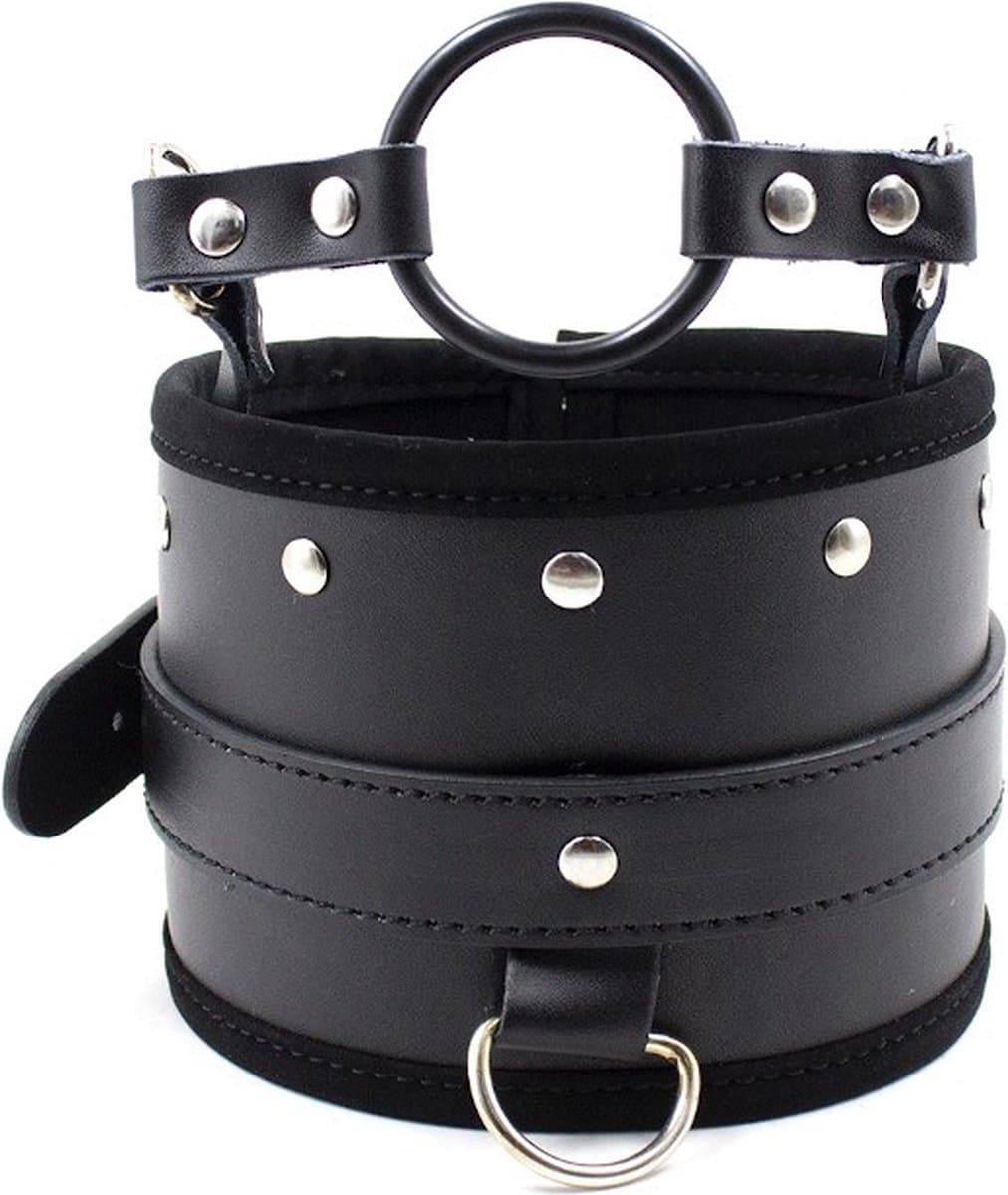 Nooitmeersaai - Zwarte halsband met ring gag en riem — afbeelding 1
