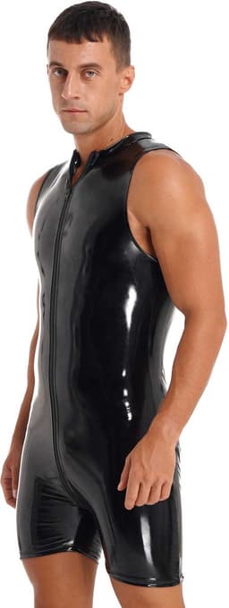 Heren Latex Wetlook jumpsuit deluxe - Mouwloos - Sexy bodysuit heren - PU lederen look - Bodycon - Club kleding - BDSM - SM — thumbnail 1