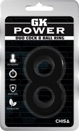 GK Power - Duo Cock 8 Ball - Dubbel Cock- en Scrotum Ring - Zwart — thumbnail 4