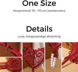 Sexy String met Parels - Kralen - Rood - Erotisch Design met en Hart op Achterkant - One Size String - Dames Onderbroek - Lingerie / Ondergoed — thumbnail 2