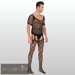 Heren Bodystocking Met Kant & Jarretels - Zwart - Erotische Herenlingerie - One Size S-XL (46-52) | LS166 — thumbnail 3