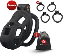 Quick Relief Elite Lock™ Nano - Chastity cage - Kuisheidskooi met 4 ringmaten - Kuisheidskooi voor Mannen - Sissy - BDSM - Cock Cage - Zwart — thumbnail 1