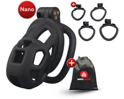 Quick Relief Elite Lock™ Nano - Chastity cage - Kuisheidskooi met 4 ringmaten - Kuisheidskooi voor Mannen - Sissy - BDSM - Cock Cage - Zwart