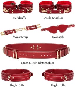 Oneay Sex Bondage BDSM-set met 6 onderdelen, inclusief verstelbare handboeien, enkelboeien, dijbeenboeien, blinddoek, kruisband en tailleband. Seksspeeltjes voor volwassenen, geschikt voor mannen, vrouwen en stellen. — thumbnail 3