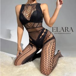 Elara - Mariellea - Bodystocking Erotische Lingerie met Open Kruis - Catsuit - S t/m XL - Sexy Dames Lingerie - Zwart — thumbnail 1