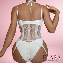 Elara - Miraluna - Bodystocking Erotische Lingerie met Open Kruis - Catsuit - S t/m XL - Sexy Dames Lingerie - Wit — thumbnail 3
