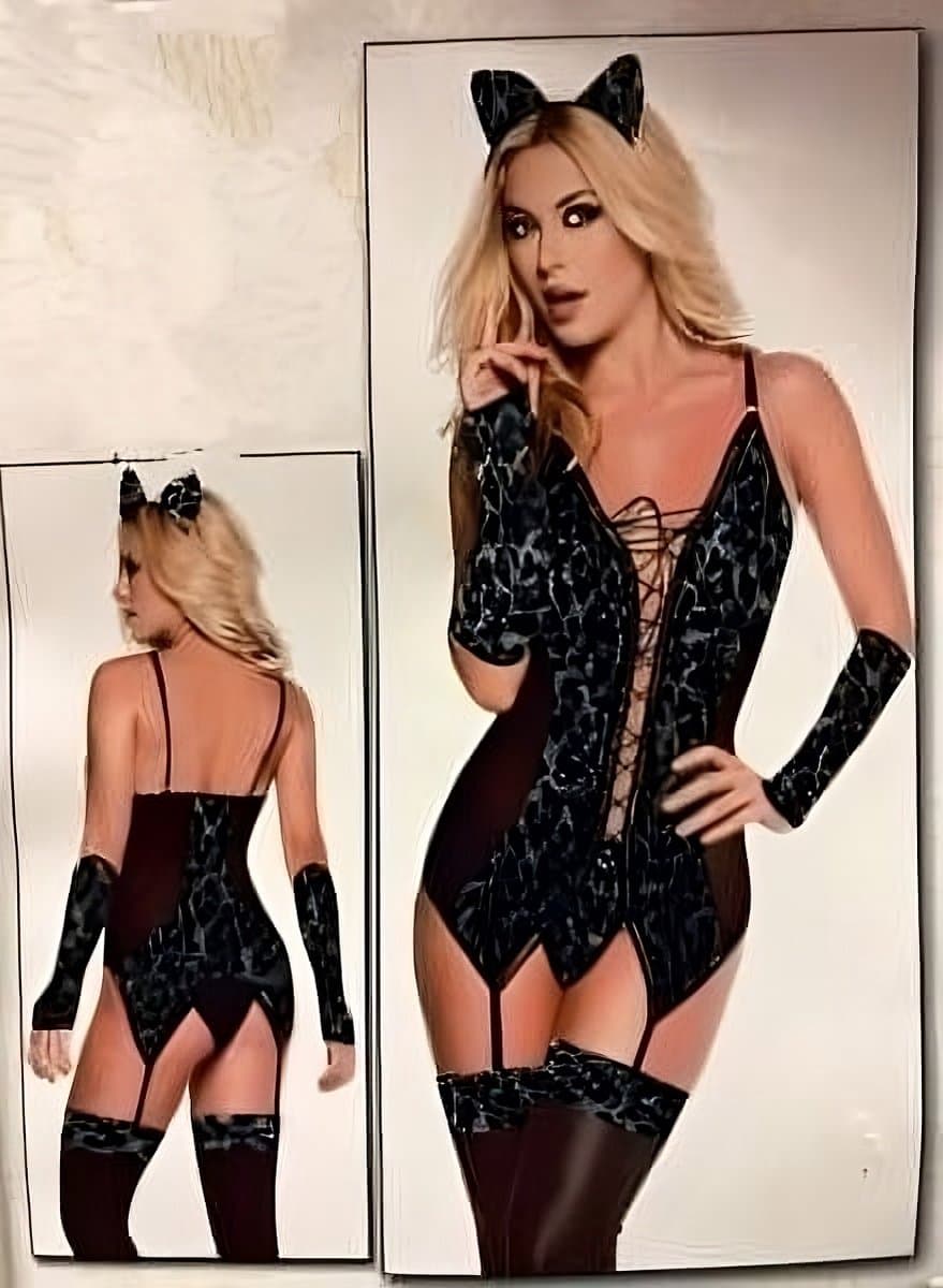 Sexy Lingerieset babydoll – Corset, Slip, Jarretelkousen, Armstukken & Haaraccessoire — afbeelding 1