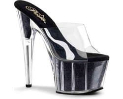 Pleaser - ADORE-701G Muiltjes - Paaldans schoenen - 42 Shoes - Zwart/Transparant