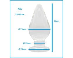 Buttplug XXL kristalglas- anaalplug- grote anale dildo - Ø 75mm - helder glazen dildo- sex anale butt plug seksspeelgoed voor mannen en vrouwen