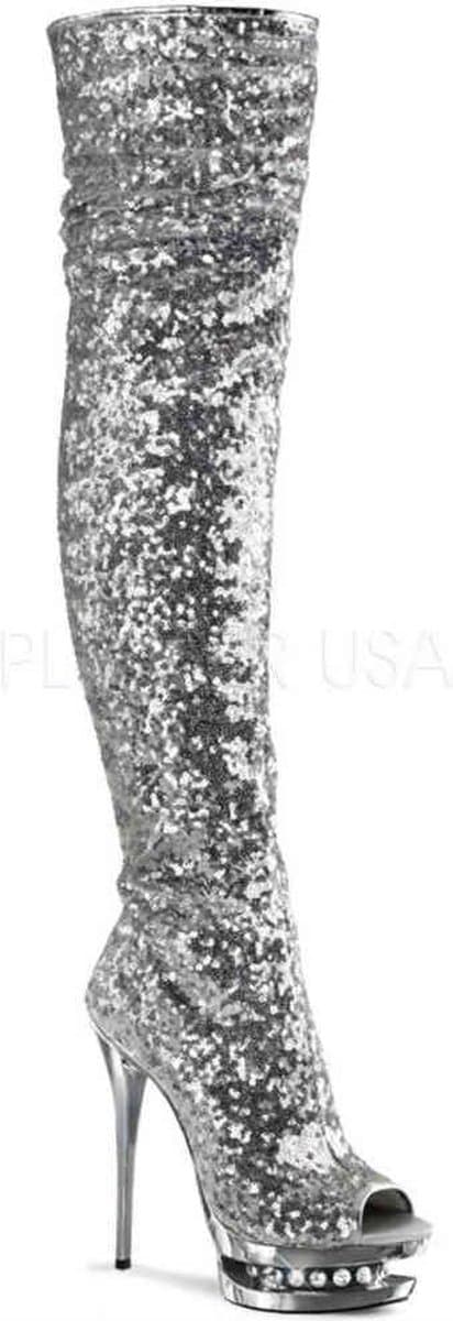Pleaser - BLONDIE-R-3011 Plateau Overknee Laarzen - Paaldans schoenen - 35 Shoes - Zilverkleurig — afbeelding 1