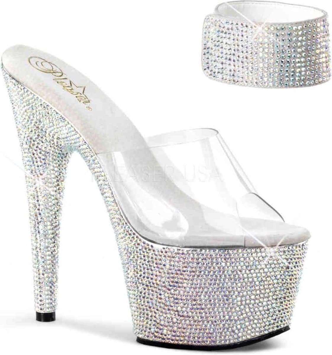 Pleaser - BEJEWELED712RS Sandaal met enkelband, Paaldans schoenen - Paaldans schoenen - 41 Shoes - Zilverkleurig/Transparant — afbeelding 1