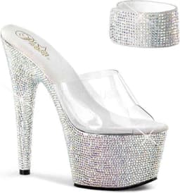 Pleaser - BEJEWELED712RS Sandaal met enkelband, Paaldans schoenen - Paaldans schoenen - 41 Shoes - Zilverkleurig/Transparant — thumbnail 1