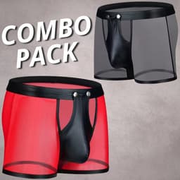 LekkerStout 2-Pack BDSM Boxershorts - Open Kruis - Zwart/Rood - Sexy Herenlingerie | M | LS266 — thumbnail 1