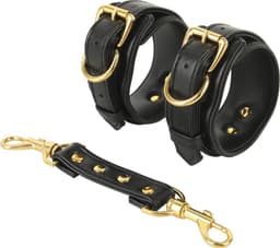 Banoch | handboeien van pu leer | zwart / goud | bondage — thumbnail 4