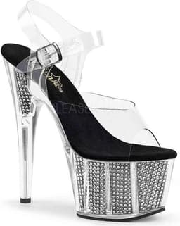 Pleaser - ADORE-708SRS Sandaal met enkelband, Paaldans schoenen - Paaldans schoenen - 37 Shoes - Zilverkleurig/Transparant — thumbnail 1