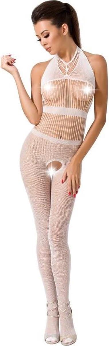 Passion Woman Bs048 - Erotische Bodystocking - Doorzichtige Stof aan Borsten - Open Kruis - One Size - Wit — afbeelding 1