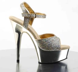 EU 38 = US 8 | DELIGHT-609G | 6 Heel, 1 3/4 Gold Chrome PF Ankle Strap Sandal — thumbnail 5