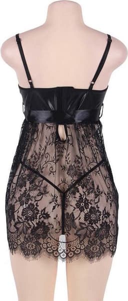 Zwart sexy kanten nachtjurkje | Maat 48/50 | Sexy Lingerie — thumbnail 5