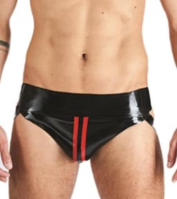 Mister B Rubber Jock Strap Zwart met rode streep - small — thumbnail 1