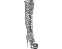 Pleaser - BLONDIE-R-3011 Plateau Overknee Laarzen - Paaldans schoenen - 39 Shoes - Zilverkleurig