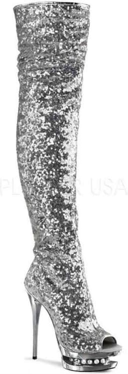 Pleaser - BLONDIE-R-3011 Plateau Overknee Laarzen - Paaldans schoenen - 39 Shoes - Zilverkleurig — thumbnail 1