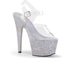 Pleaser - ADORE-708HMG Sandaal met enkelband, Paaldans schoenen - Paaldans schoenen - 38 Shoes - Zilverkleurig/Transparant