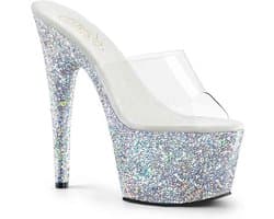 Pleaser - ADORE-701LG Muiltjes - Paaldans schoenen - 42 Shoes - Transparant/Zilverkleurig