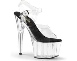 Pleaser - ADORE-708 Sandaal met enkelband, Paaldans schoenen - Paaldans schoenen - 39 Shoes - Transparant/Zwart