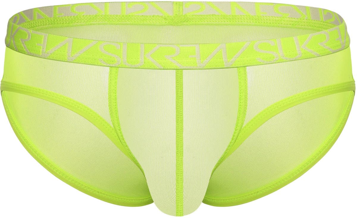 SUKREW Sheer Low-rise Brief Acid Yellow - MAAT S - Erotisch Heren Ondergoed - Slip voor Man - Sexy mannen Slip — afbeelding 1