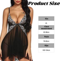 Valentijnsdag Lingerie Dames - Kant Nachtjurk met V-Hals - Sexy & Comfortabel - Voor Nacht & Romantiek - Babydoll - Zwart - XL - 1 stuk — thumbnail 5