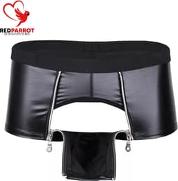 Latex Wetlook Herenboxer met rits - PU Leder - Voor hem - Kruisloos - Herenmode - Boxershort - Intieme kleding - Erotische Lingerie — thumbnail 3