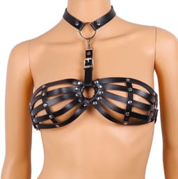 Nooitmeersaai - Harnas Vrouw - PU Leer - Bondage BH met Halsband - BDSM - Bondage Harnas - Borsten en Nek — thumbnail 2