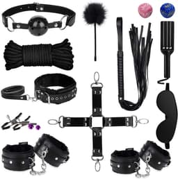 DOWO® - BDSM Extreme Bondage Set - 16 Delig - Erotische Dobbelsteen - SM Handboeien - Zweep / Veer / Zweepje - Sex Toys voor Koppels - Seksspeeltjes voor Mannen en Vrouwen - Sex Pakket en Toys - Zwart — thumbnail 1