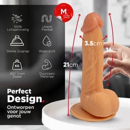 Rosebay Realistische Dildo 21 cm - Zachte Siliconen Dildo met Zuignap & Balzak - Dildo voor Mannen en Vrouwen - Wit — thumbnail 4