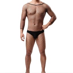 LekkerStout Heren Visnet Bodystocking - Zwart - Sexy Herenlingerie | M-XL | ( LS245 ) — thumbnail 1