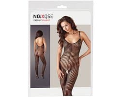 Mandy Mystery Lingerie -  Catsuit met mesh ontwerp en open kruis - Maat XL/2XL - Zwart