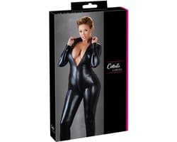 Cottelli Plus Size – Sexy Catsuit met Lange Rits voor Onweerstaanbare Uitstraling en Strakke Rondingen – Maat 2XL - Zwart