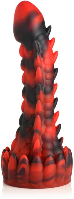 Rood Zwarte Siliconen Fantasie Dildo Met Unieke Textuur. Stevige, Flexibele Dildo Met Zuignap — thumbnail 4