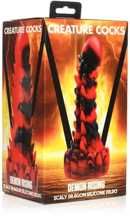 Rood Zwarte Siliconen Fantasie Dildo Met Unieke Textuur. Stevige, Flexibele Dildo Met Zuignap — thumbnail 5