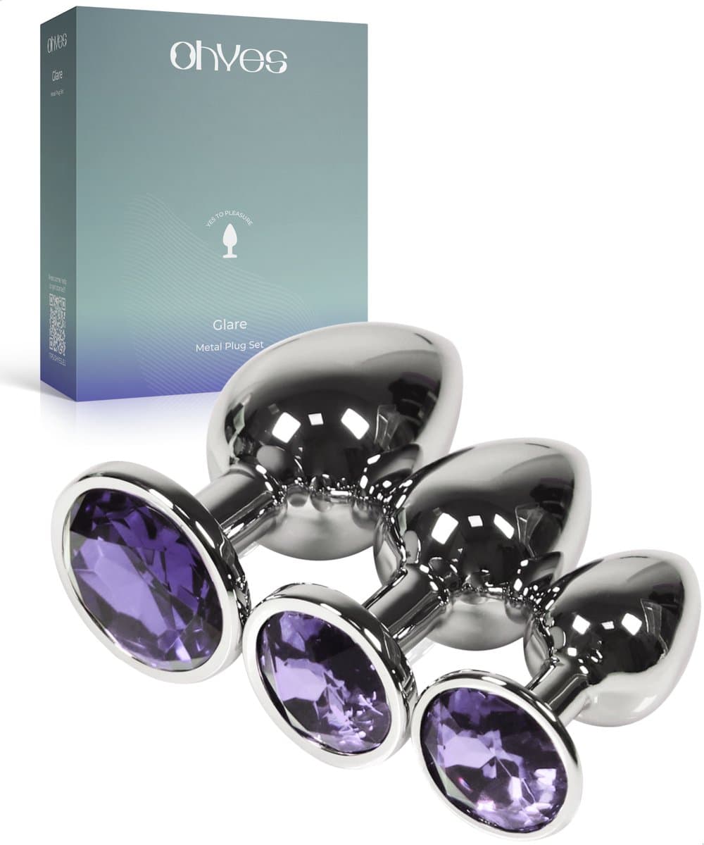 Metalen Buttplugs voor mannen en vrouwen - Buttplug Set 3-Delig - Anal & Butt Plug - Lila — afbeelding 1