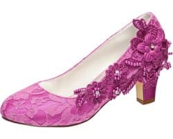 Elegante Bruidsschoenen Dames met Kant, Strass Bloem en Dikke Blokhak (6,5 cm)