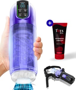 Toys Hub® Automatische Masturbator MAX met Strap & Glijmiddel - E-book – LED scherm – Water Massage - Pocket Pussy - Blowjob Simulator - Elektrisch - Sex Toys voor Mannen Zelf Aftrekken — thumbnail 1