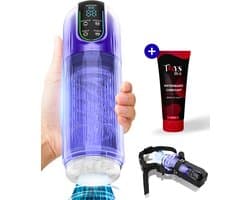 Toys Hub® Automatische Masturbator MAX met Strap & Glijmiddel - E-book – LED scherm – Water Massage - Pocket Pussy - Blowjob Simulator - Elektrisch - Sex Toys voor Mannen Zelf Aftrekken