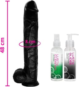 Lusty Mega Realistische Grote Dildo met zuignap - 48 x 8 cm! - XXL Dildo Voordeelpack - Extreme Zwarte Dildo voor anaal gebruik — thumbnail 1