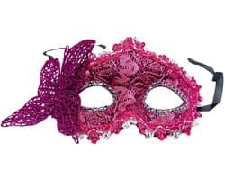 Venetiaans Masker - Maskerade Masker- Kantpatroon - Roze/Zilver