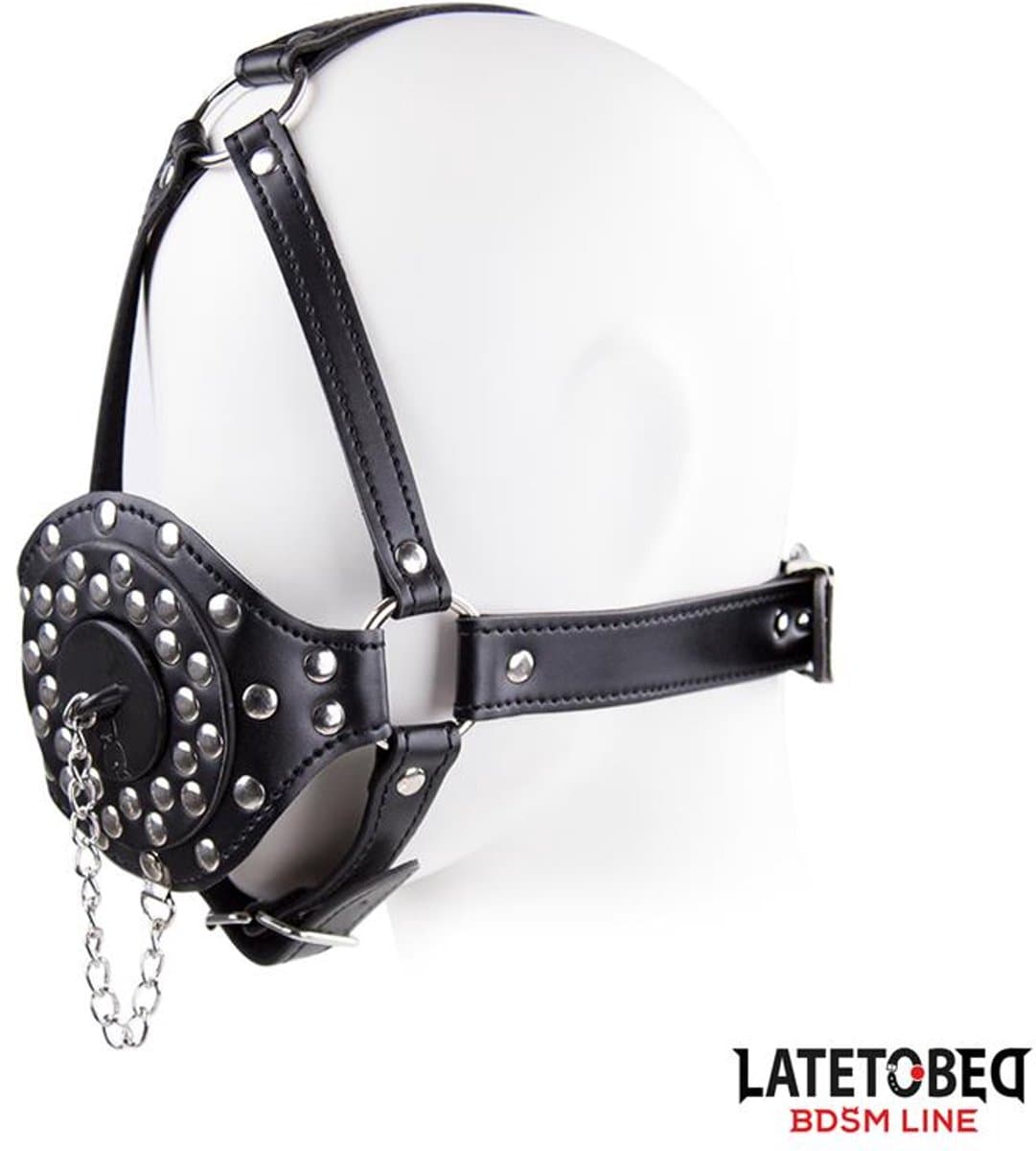 Open Mouth Gag Head Harness with Plug Stopper - Black - LATETOBED BDSM LINE Gezichtsharnas met Wasbak Stopper - Gag Verstelbaar — afbeelding 1