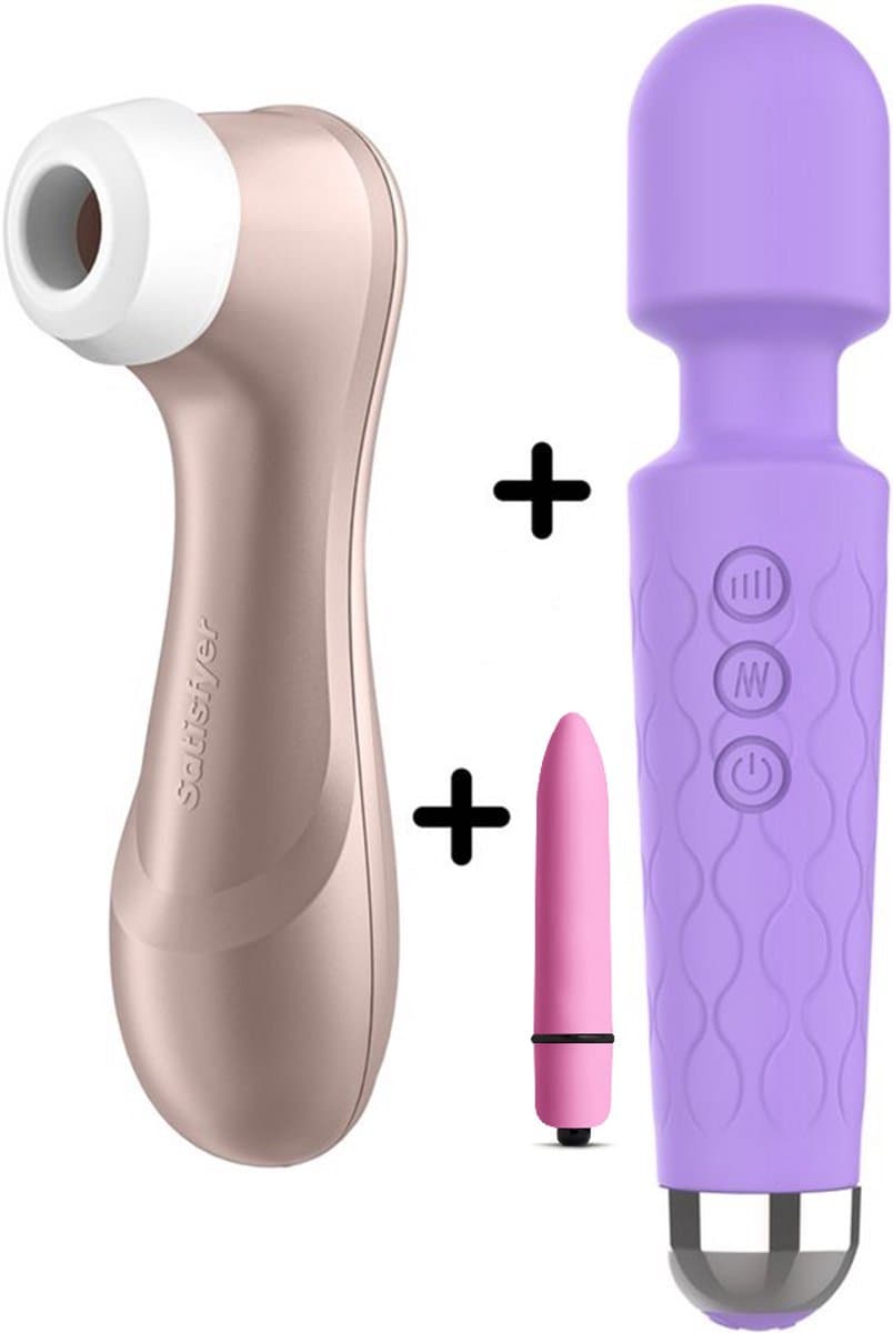 Satisfyer Pro 2 + Ivy Lux Wand Massager + Ivy Lux Bullet Vibrator - Luchtdruk Vibrator & Clitoris Stimulator – 2-in-1 Seksspeeltjes Set voor Vrouwen – Waterdicht & Fluisterstil — afbeelding 1