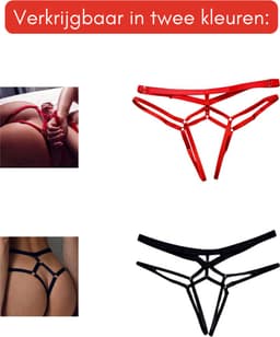 Sexy String Zonder Stof - Zwart - Transparant - Open Kruis - Bondage Riem - G-String Tuigje - Erotisch - Lingerie / Ondergoed - Maat L — thumbnail 2