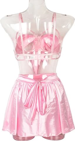 Luxe 5-delige verleidelijke lingerie set - Mini rok - Slip - Strikjes topje - Open borsten - Jarretel bandjes - Erotisch - Sexy - BDSM — thumbnail 3